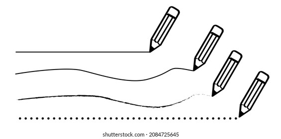 Cartoon underlines crayon. Black pencil line pattern with brush strokes, brushes lines. loosely arranged. Pen stroke.