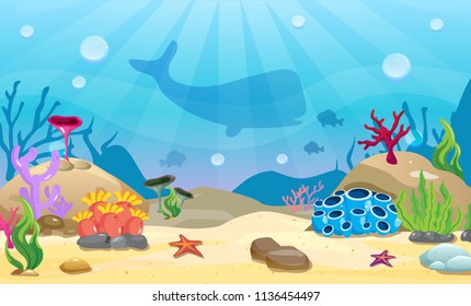 Cartoon  underwater background. Ocean bottom nature. Vector illustration.
