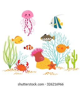 Cartoon underwater design on white background