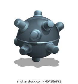 Cartoon underwater mine for games. Vector illustration.