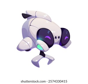 Cartoon underwater robot mascot, drone or bathyscaphe submarine, vector bot. Futuristic technology robot drone or undersea bathyscaphe with robotic grip arm, flying or diving android bot mascot