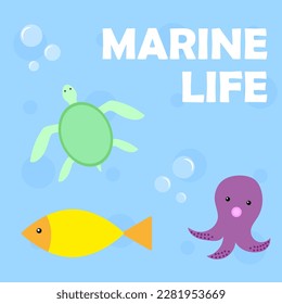 Cartoon underwater world. Sea shell drawing. Vector illustration.