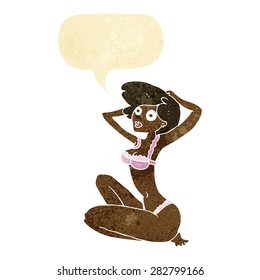 cartoon underwear model with speech bubble