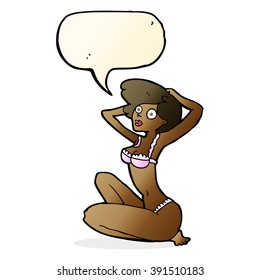 cartoon underwear model with speech bubble