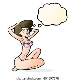 cartoon underwear model with thought bubble