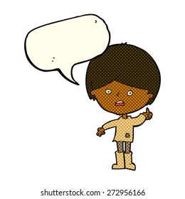 caricatura niño infeliz con burbuja de habla