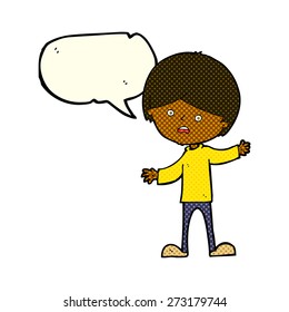 caricatura niño infeliz con burbuja de habla