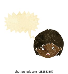 caricatura niño infeliz con burbuja de habla