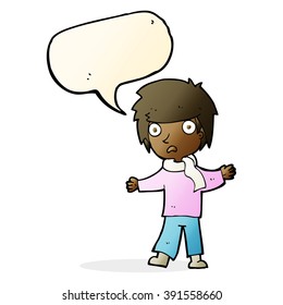 cartoon unhappy boy with speech bubble
