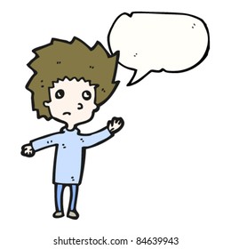 cartoon unhappy boy with speech bubble