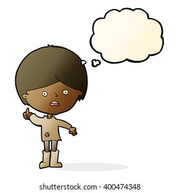 cartoon unhappy boy with thought bubble