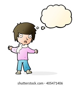 cartoon unhappy boy with thought bubble