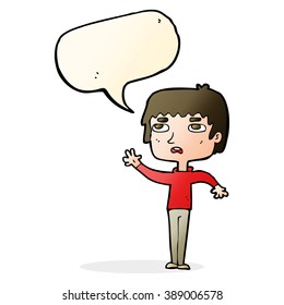 cartoon unhappy boy waving with speech bubble