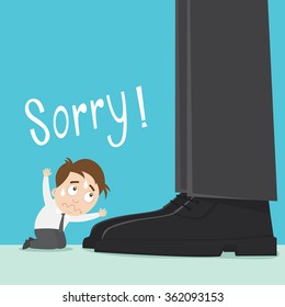 cartoon unhappy Businessman apologize to boss for made some mistakes, vector, illustration