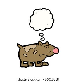 cartoon unhappy dog with thought bubble