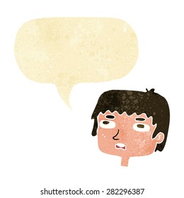 caricatura de cara infeliz con burbuja de habla