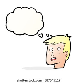 cartoon unhappy face with thought bubble