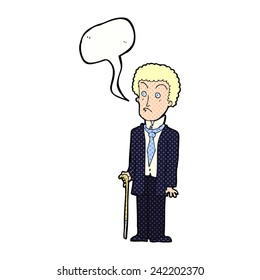 cartoon unhappy gentleman with speech bubble