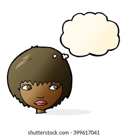 cartoon unhappy girl with thought bubble