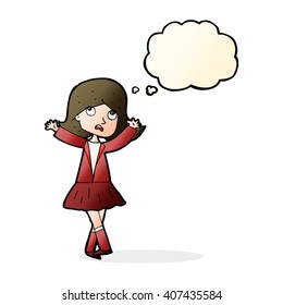 cartoon unhappy girl with thought bubble