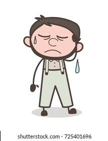 Cartoon Unhappy Man Face Vector Illustration