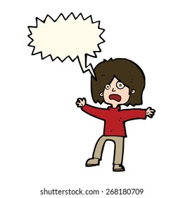 cartoon unhappy person with speech bubble