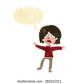 cartoon unhappy person with speech bubble