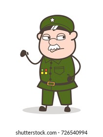 Cartoon Unhappy Sergeant Expression Vector Illustration