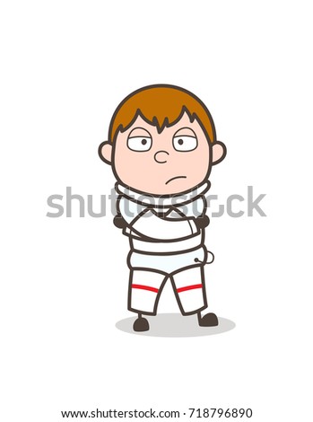 Cartoon Unhappy Spaceman Face Expression Vector Illustration