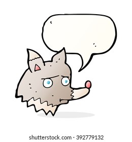 cartoon unhappy wolf with speech bubble