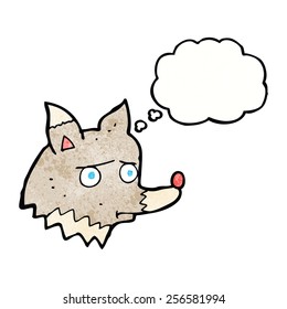 desenho animado lobo infeliz com bolha de pensamento