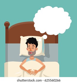 cartoon unhealthy man sleep bed dreaming
