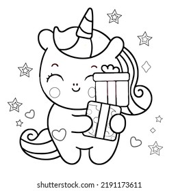 Cartoon unicorn. Schwarz-Weiß-Vektorgrafik für das Farbbuch für Kinder, Creepy Kawaii , süße Pastellfarben-Einfärbungsseite für Baby. Einhornsymbol 