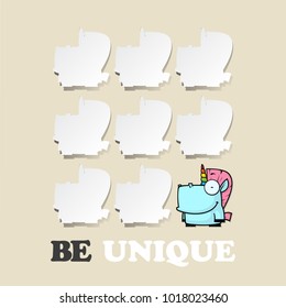 Cartoon unicorn character cut out from paper. Vector collection.