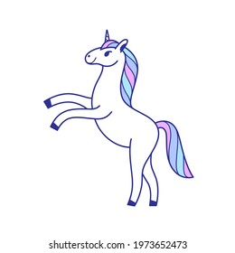 Cartoon unicorn with color mane. Stylized  illustration in cartoon style.