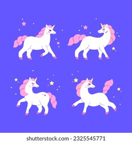 Cartoon unicorn with color mane. Stylized  illustration in cartoon style.