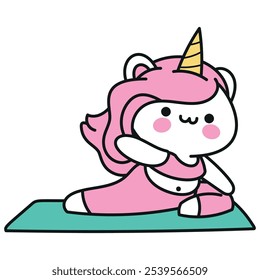 A cartoon unicorn doing yoga