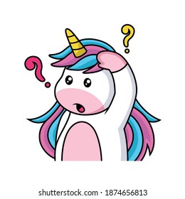 Cartoon unicorn expression is confused