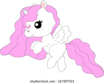 Cartoon unicorn fly