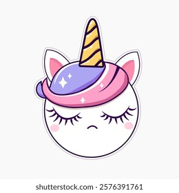 cartoon unicorn head sticker isolate