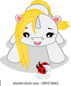 Cartoon unicorn and the lady bug.