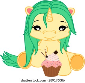 Cartoon unicorn and muffin.