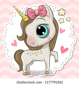 Cartoon Unicorn on a pink background