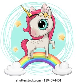 Cartoon Cartoon Unicorn is on the rainbow