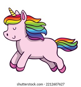 Cartoon Unicorn Rainbow Colored Drawing