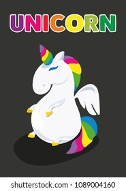 cartoon unicorn rainbow colors on black isolated fund funny and cute