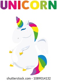 cartoon unicorn rainbow colors on white isolated fund funny and cute