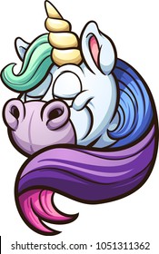 Cartoon unicorn with rainbow mane. Vector clip art illustration with simple gradients. All in a single layer. 
