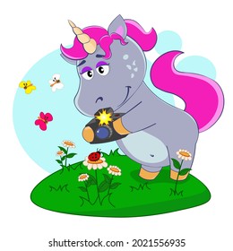 Cartoon unicorn singing in karaoke