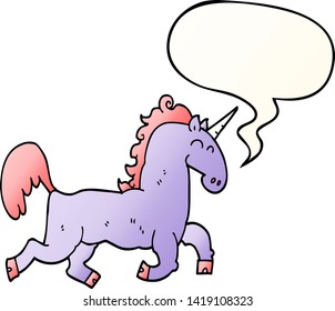 cartoon unicorn with speech bubble in smooth gradient style